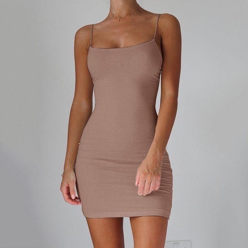 Pure Color Simple Hanging Neck Tight-fitting Hip Skirt - 3KDyn